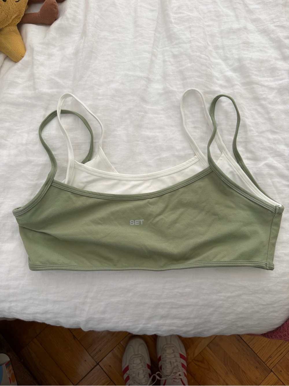 SET Active Double-Strap Bralette in Sage Green and White